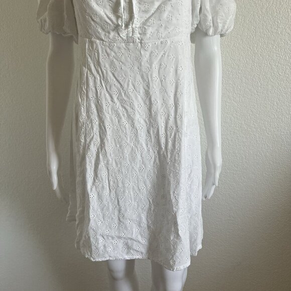 Beautiful Nomad Large White Cottagecore Coquette Puff Sleeve Eyelet Mini Dress - Picture 5 of 10